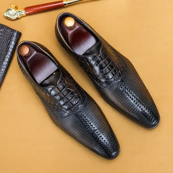 Италиански мъжки обувки-oxfords от луксозна естествена кожа, есенна мода, крокодил модел, Висококачествени Елегантни Булчински официалните обувки за Мъже