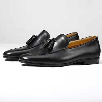 Обувки За мъже, Лоферы, Луксозен дизайнерски мъжки обувки, Модни лоферы от естествена кожа без закопчалка