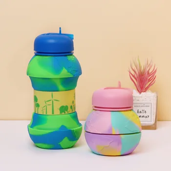 Преносима силиконова сгъваема чаша, креативни детски бутилки за вода, пътна чаша за съхранение при висока температура, силиконова чаша във формата на Хамбург