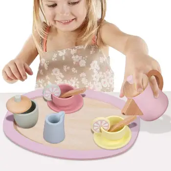 Чай комплект за деца, играчки за следобеден чай, Джобно дървена Чай, Кухненски принадлежности, играчки за упражнения за ръце, Дървен комплект за рожден Ден